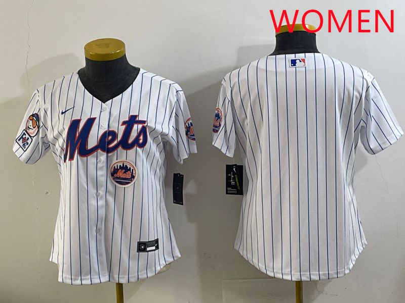 Women New York Mets Blank White Stripe Game 2025 Nike MLB Jersey style 7->women mlb jersey->Women Jersey